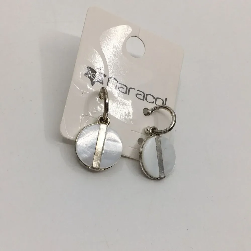 Caracol Silver Tone and White Shell Hoop Earrings